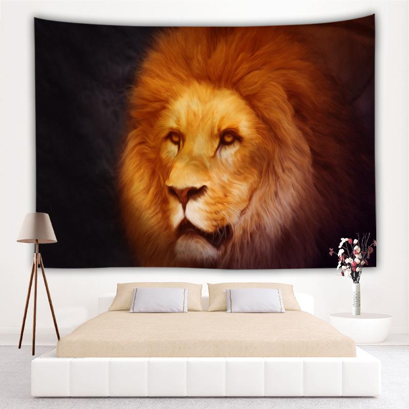 タペストリー 百獣の王 ライオン柄 ウォールデコレーション 手洗い可能 ポリエステル製 モダン シンプル インテリア 装飾布 リビング 寝室 子供部屋 店舗用 飾り 正方形(x2)