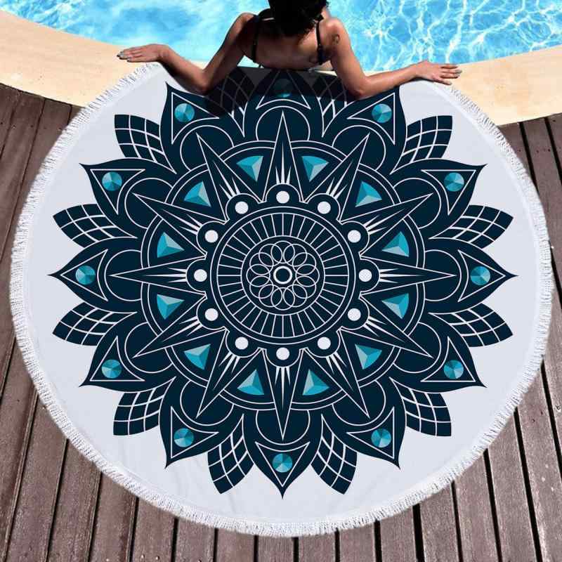 ビーチタオル マイクロファイバー 吸水速乾 大判 円形 マンダラ柄 デジタルプリント フリンジ付き バスタオル おしゃれ レジャー プール 海 アウトドア