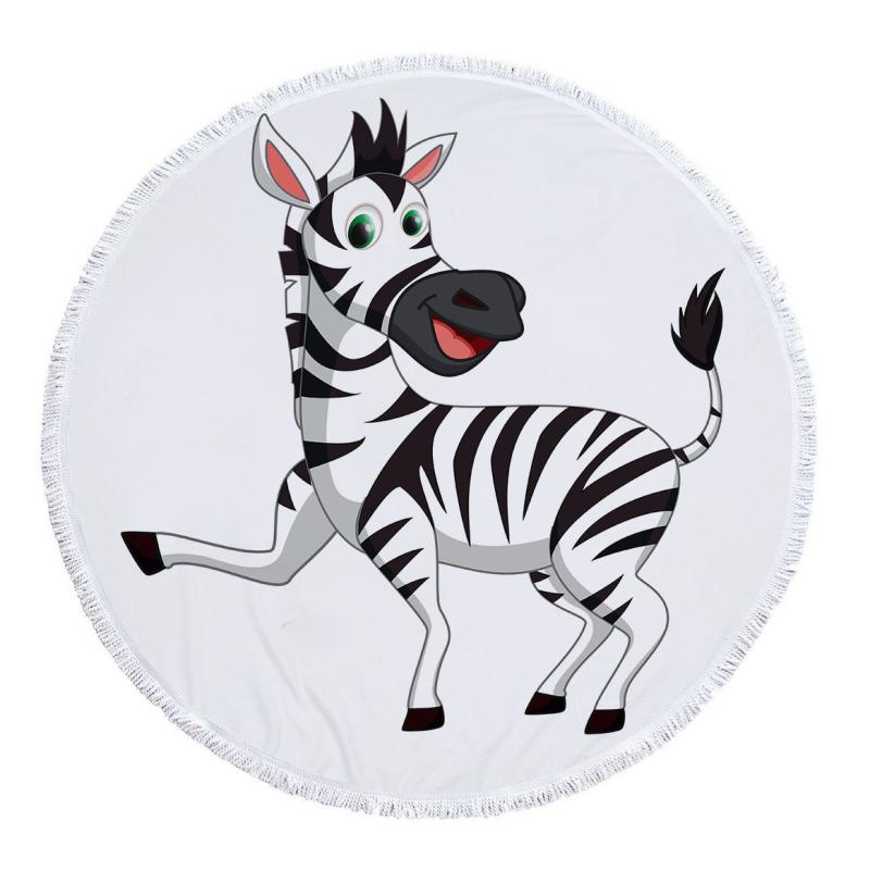 ビーチタオル 春夏 プール 海 旅行 アウトドア レジャー マイクロファイバー 吸水速乾 軽量 ゼブラ柄 ラウンド タッセル付き デジタルプリント 鮮やか 大判 おしゃれ(x2)(3)