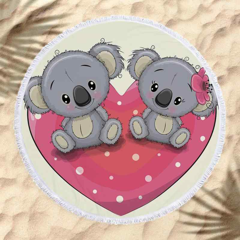 ビーチタオル バスタオル 吸水速乾 マイクロファイバー 超極細繊維 円形 丸型 小動物 コアラ フリンジ タッセル付き デジタルプリント 大判 おしゃれ 軽量 コンパクト(x2)