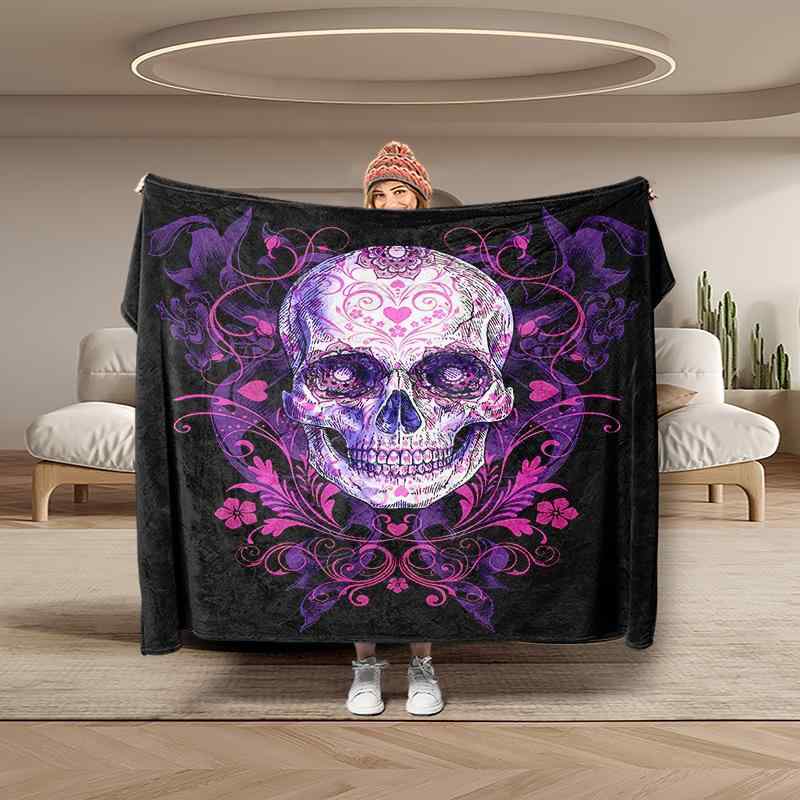 毛布 フランネル ハロウィン スカルプリント オールシーズン 冷房対策 軽量 薄手 お昼寝 ソファカバー ブランケット ポリエステル おしゃれ モダン(x2)