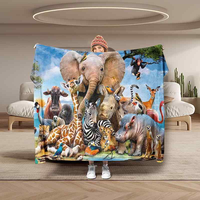 毛布 フランネル 柔らかい キャラクター アニマル プリント お昼寝 冷房対策 ソファカバー マルチブランケット オールシーズン対応 ポリエステル素材 かわいい 肌触り抜群(x2)