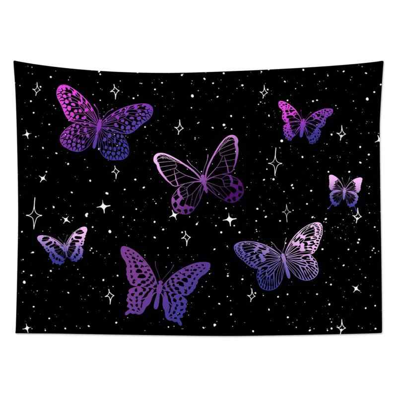 タペストリー 幻想的な夜空 紫の蝶柄 おしゃれ 壁掛け インテリア 背景布 ポスター 北欧風 洗える ポリエステル製 軽量 ベッドルーム リビングルーム 子供部屋 多目的 長方形 壁飾り