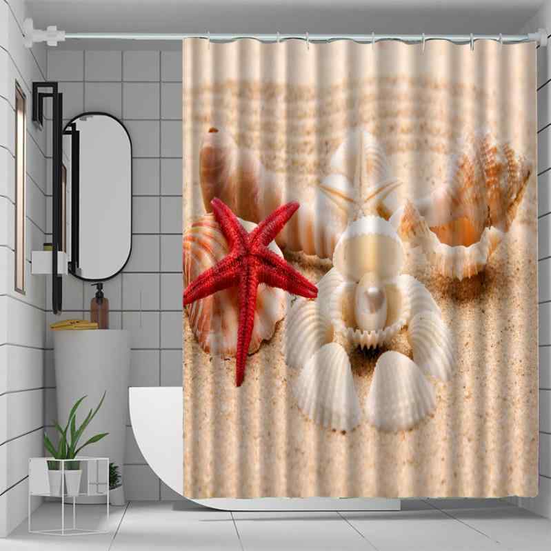 シャワーカーテン 防水 ポリエステル ドリル不要 突っ張り棒対応 海洋 貝殻柄 バスルーム 間仕切り お風呂 浴室 目隠し 洗面所 おしゃれ かわいい インテリア雑貨