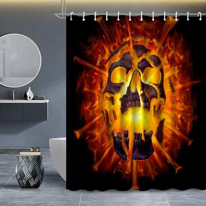 シャワーカーテン 防水 3Dプリント スカル ドクロ柄 ポリエステル製 アメリカンデザイン フック付き バスルーム 洗面所 お風呂 浴室 間仕切り 目隠し