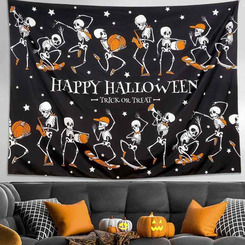 タペストリー ハロウィン カボチャ ガイコツ ドクロ柄 リビング 寝室 部屋 壁掛け 背景布 ウォールデコ..