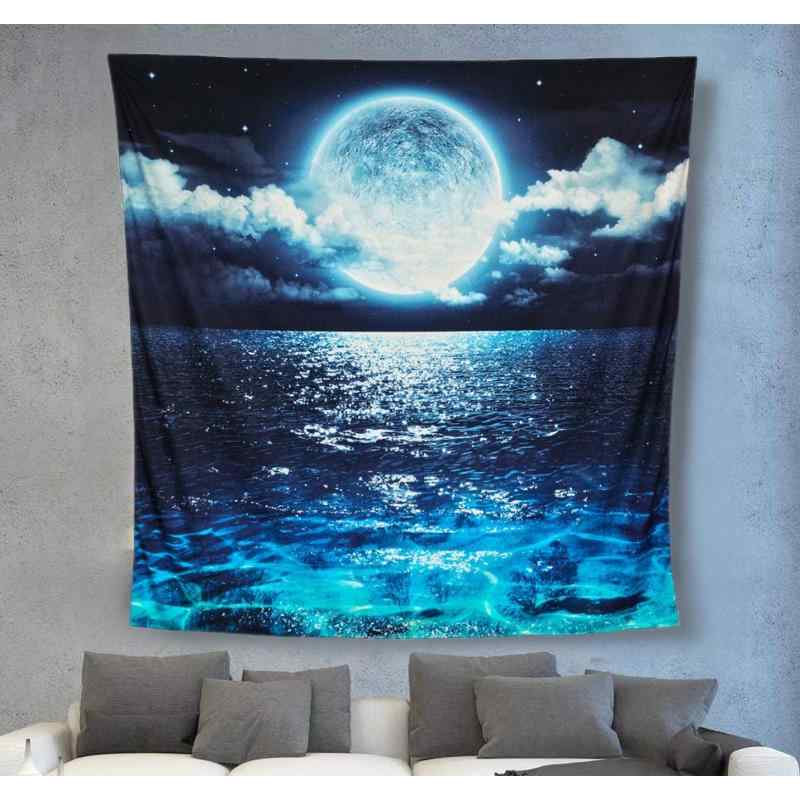 タペストリー 夜の月 静かな湖面柄 壁掛け 背景布 おしゃれ ポリエステル製 北欧風 寮 寝室 客室 リビング 子供部屋 書斎 ダイニング 模様替え インテリア ウォールアート