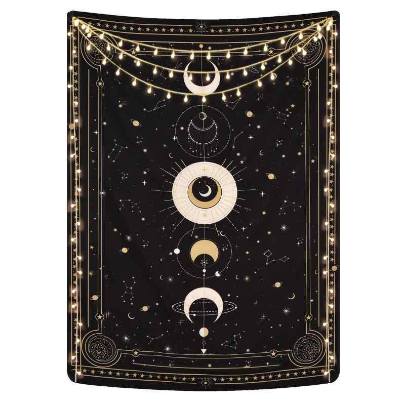 タペストリー タロットカード 月 星空柄 おしゃれ 壁掛け インテリア リビング 寝室 書斎 子供部屋 北欧風 ポリエステル製 洗える 長方形 ウォールデコレーション 背景装飾 多目的