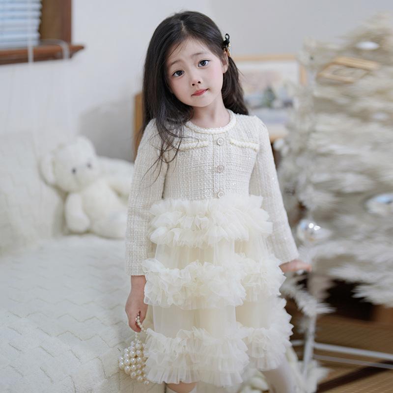 ワンピース 女の子 キッズ 裏起毛 厚手 チュール フリル プリンセスドレス 上品 エレガント フォーマル..