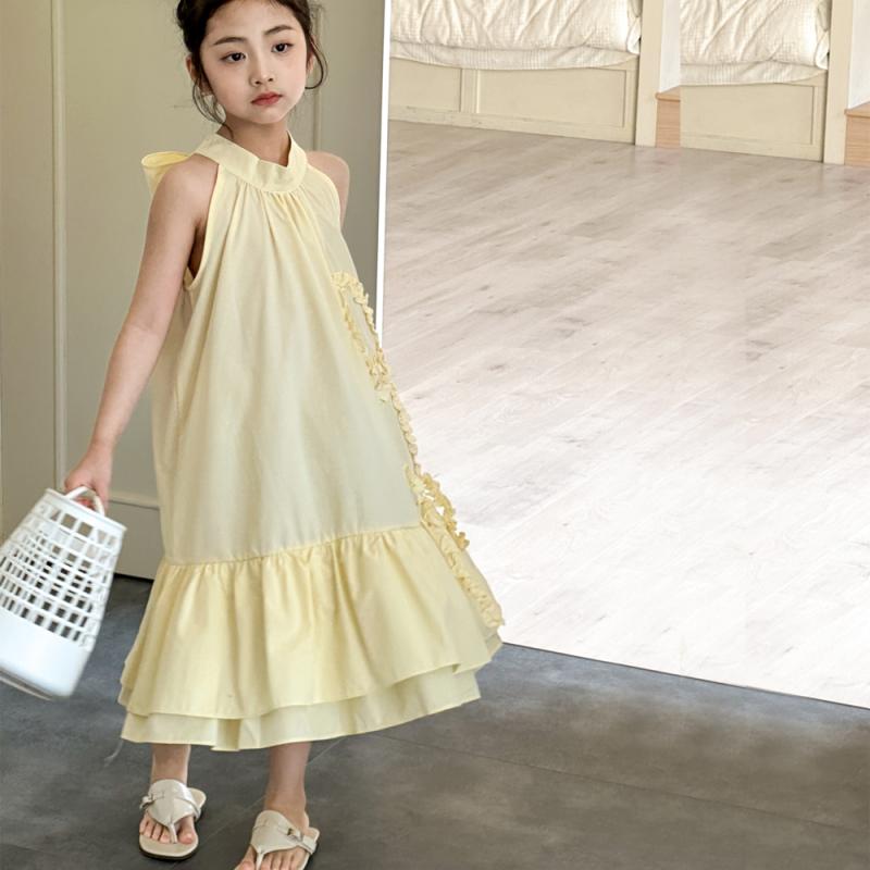 ワンピース 女の子 子供 ノースリーブ コットン100% 柔らかい肌触り プリンセスライン Aライン リボン ..