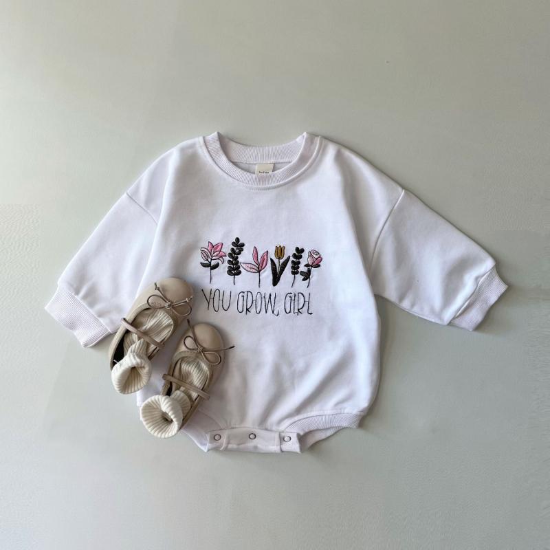 樂天商城 - ロンパース ベビー 新生児 男の子 女の子 薄手 長袖 花柄 刺繍 綿混 丸首 カバーオール 原宿風 ルームウェア パジャマ ライトパープル アプリコット ホワイト 秋冬