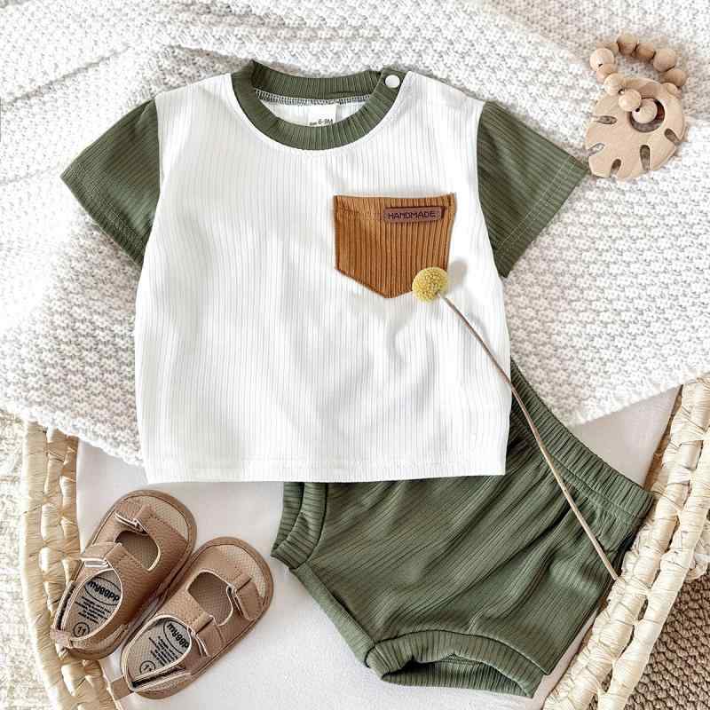 キッズ ベビー服 男の子 女の子 男女兼用 薄手 半袖 春夏 Tシャツ パンツ 2点セット 韓国風 無地 ポリエステル おしゃれ ルームウェア セットアップ