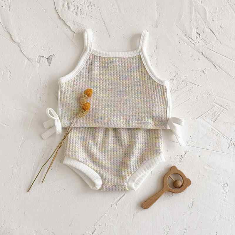 ベビー服 女の子 春夏 ドット柄 レインボーカラー キャミソール ショートパンツ 上下セット 柔らかい 薄手 ゆったり 2点セット A類安全基準