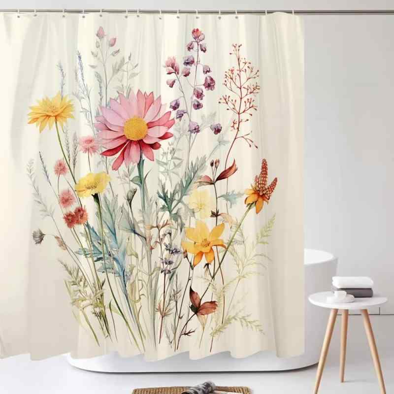 シャワーカーテン 防水 デジタルプリント 撥水加工 フック付き タンポポ 花柄 ポリエステル製 バスルーム用 間仕切り 目隠し 豊富なサイズ展開