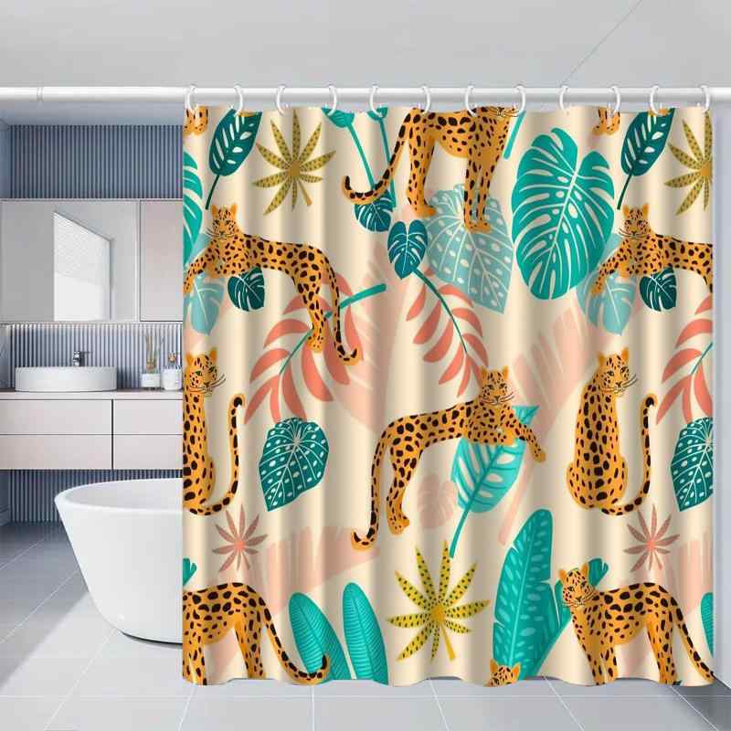 シャワーカーテン 防水 防カビ 穴あけ不要 軽量 ヒョウ柄 アニマル柄 おしゃれ バスルーム インテリア ポリエステル製 お風呂 間仕切り 目隠し 多サイズ対応