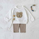 ベビー服 男女兼用 春秋 新生児 乳幼児 かわいい クマ刺繍 タオル地 パイル地 柔らか素材 着心地抜群 長袖 長パンツ カジュアル ルームウェア 2点セット セットアップ