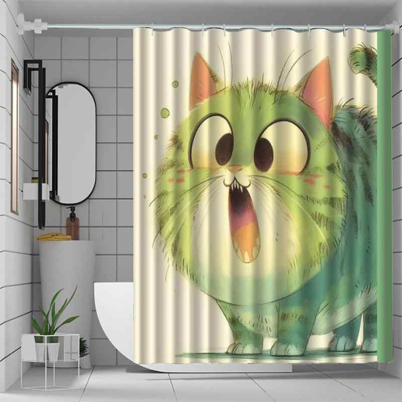 シャワーカーテン 防水 防カビ 厚手 デジタルプリント柄 突っ張り式 ユニットバス バスルーム 間仕切り ポリエステル製 豊富なサイズ展開 セット