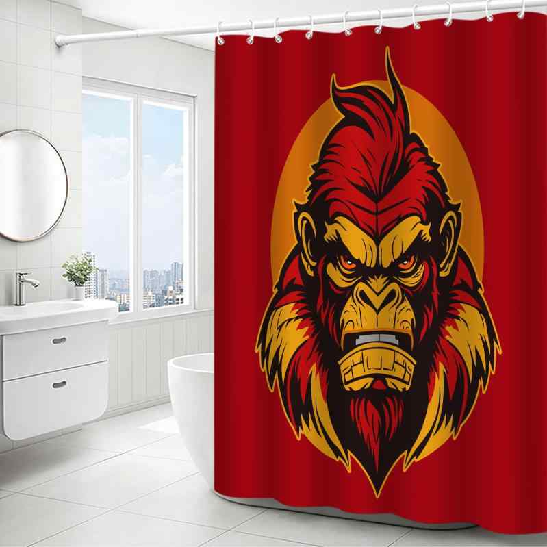 シャワーカーテン 防水 防カビ ゴリラ柄 動物柄 ポリエステル製 免穴開け バスルーム 浴室 洗面所 間仕切り 目隠し ユニットバス お風呂 多サイズ対応 セッ...