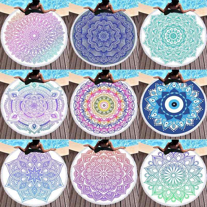 沙滩巾 帯電防止 毛羽落ち防止 マイクロファイバー 大判 円形 150cm 欧米風 花柄 プール 海水浴 レジャ..