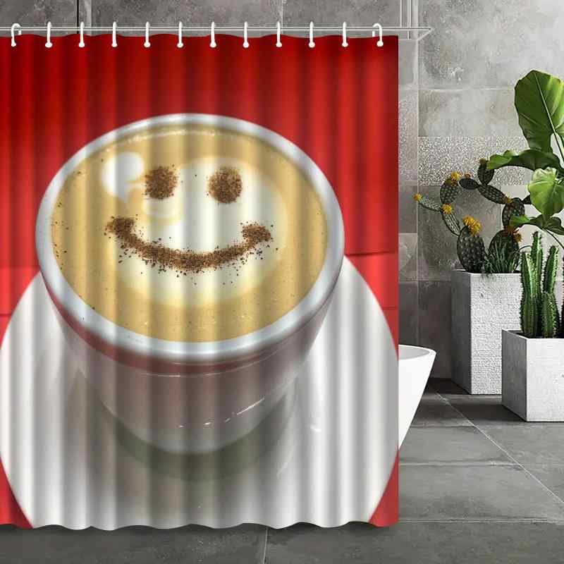 シャワーカーテン バスルーム用 コーヒー柄 デジタルプリント ポリエステル 防水 防カビ モダン シンプ..