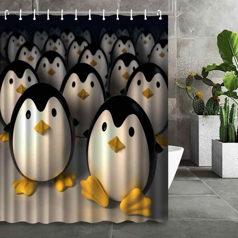 シャワーカーテン 防水 はっ水加工 デジタルプリント かわいい ペンギン柄 おしゃれ 洗濯可能 速乾 ポ..