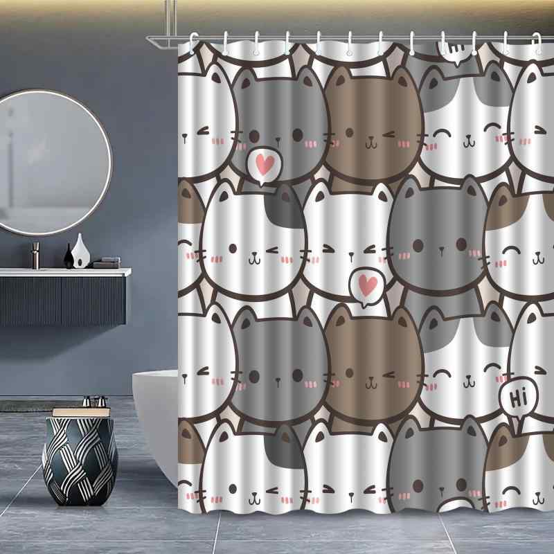 シャワーカーテン 浴室用 防水 乾湿分離 デジタルプリント柄 かわいい猫柄 ポリエステル製 モダンシンプル おしゃれ 穴開け不要 間仕切り バスルーム 目隠し