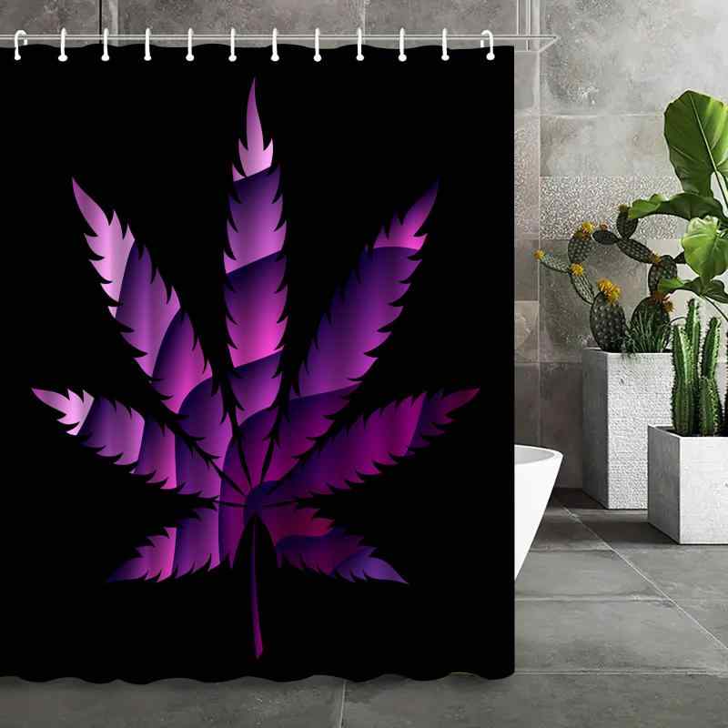 シャワーカーテン 防水 ポリエステル製 デジタルプリント メープルリーフ柄 バスルーム 浴室 目隠し 間仕切り 突っ張り棒対応 洗面所 おしゃれ モダン