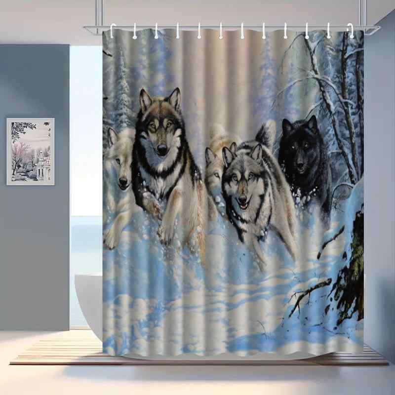 シャワーカーテン 防水 高画質デジタルプリント ワイルドなオオカミ柄 アニマル柄 ポリエステル 軽量 浴室 バスルーム お風呂 間仕切り 目隠し 洗える おしゃれ