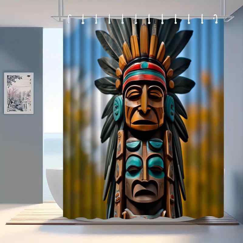 シャワーカーテン 3Dデジタルプリント マヤ文明柄 防水 防カビ 厚手 ポリエステル製 おしゃれ スタイリッシュ バスルーム 間仕切り 目隠し プライバシー保護 インテリアセット
