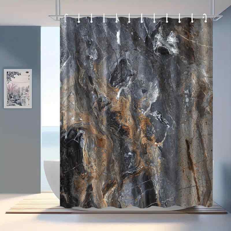 シャワーカーテン 防水 3D高画質デジタル印刷 大理石柄 ポリエステル製 モダン シンプル 浴室用 穴あけ..