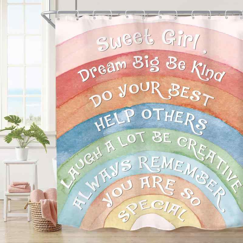 シャワーカーテン ベビー キッズ かわいい マカロンカラー デジタルプリント 防水 ポリエステル製 フック付き 浴室 バスルーム 間仕切り おしゃれ