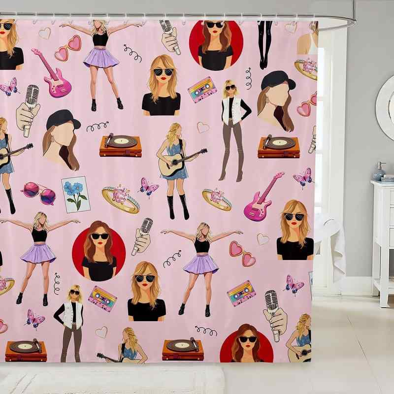 シャワーカーテン ガールズ ファッション性 ロックミュージック ギターデザイン デジタルプリント 防水..