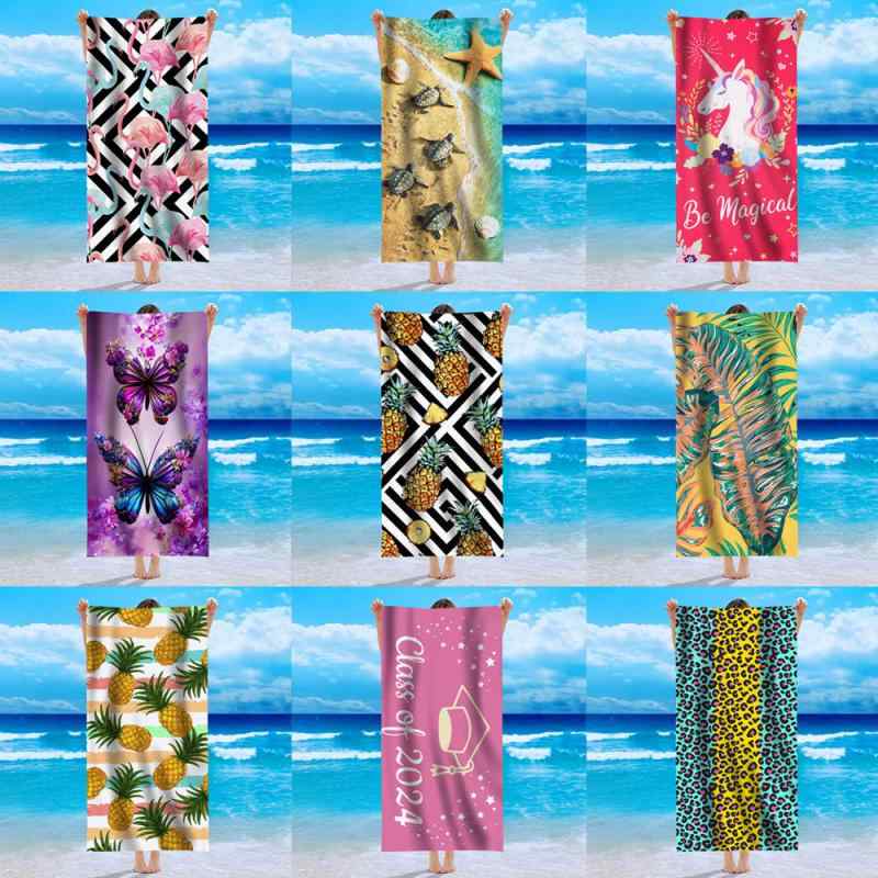 ビーチタオル 吸水速乾 マイクロファイバー 片面プリント 総柄 シンプルモダン 春夏 海水浴 プール レ..