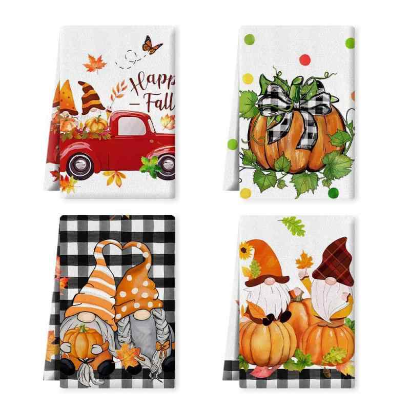 キッチンクロス マイクロファイバー 吸水性 速乾 大判 欧米風 感謝祭 秋 車柄 かぼちゃチェック かわいい おしゃれ 食器拭き 清掃用(x3)