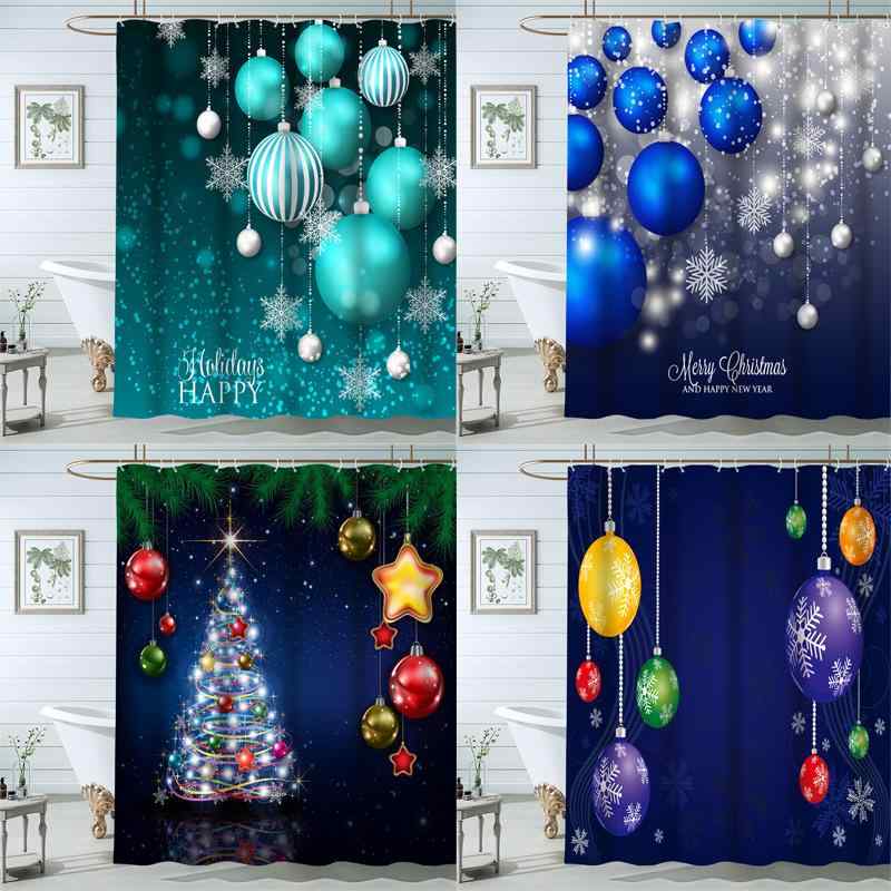 浴室カーテン 防水 防霧 クリスマスボール柄 デジタルプリント おしゃれ ポリエステル製 高級感 バスルーム トイレ 洗面所 間仕切り 衛生的 金属フック付き(x2)