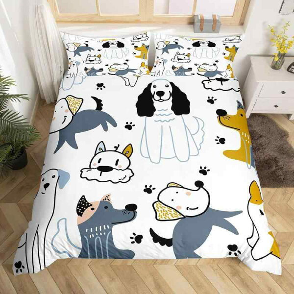 モズラボの掛け布団カバーセット 3点セット かわいい パグ犬 ドローイング アート アニマル柄 デジタルプリント ポリエステル素材 モダンデザイン 寝室 おしゃれ|詳細画像