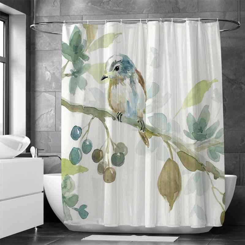 シャワーカーテン 防水 防カビ 撥水加工 水彩 花柄 鳥柄 デジタルプリント ポリエステル素材 浴室 バスルーム 間仕切り おしゃれ 目隠し