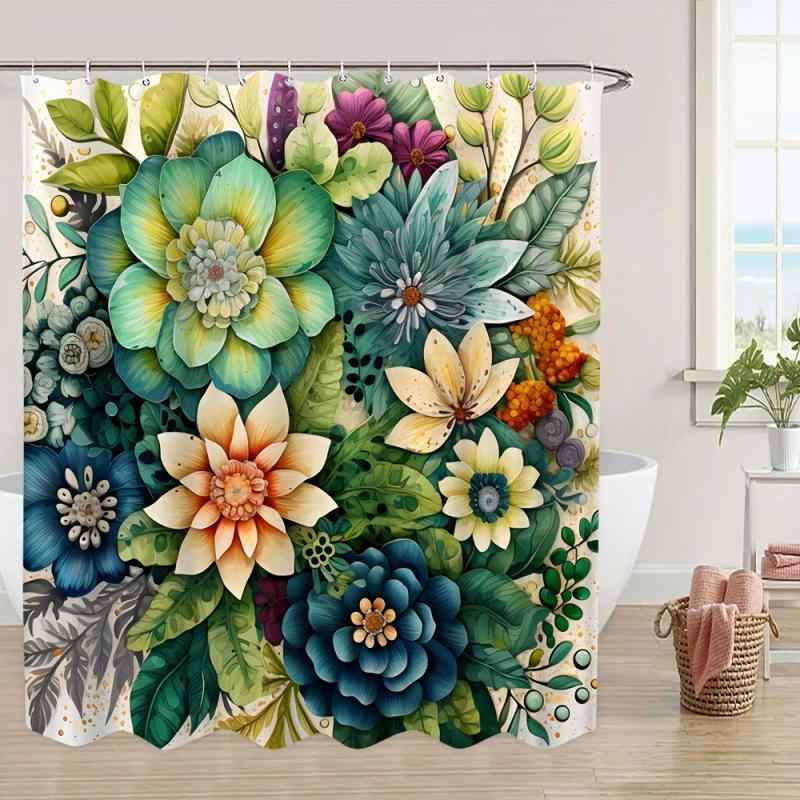 シャワーカーテン 防水 撥水 熱帯植物 グリーンリーフ ボタニカル柄 デジタルプリント おしゃれ インテリア 浴室 バスルーム 間仕切り 目隠し ポリエステル製 軽量