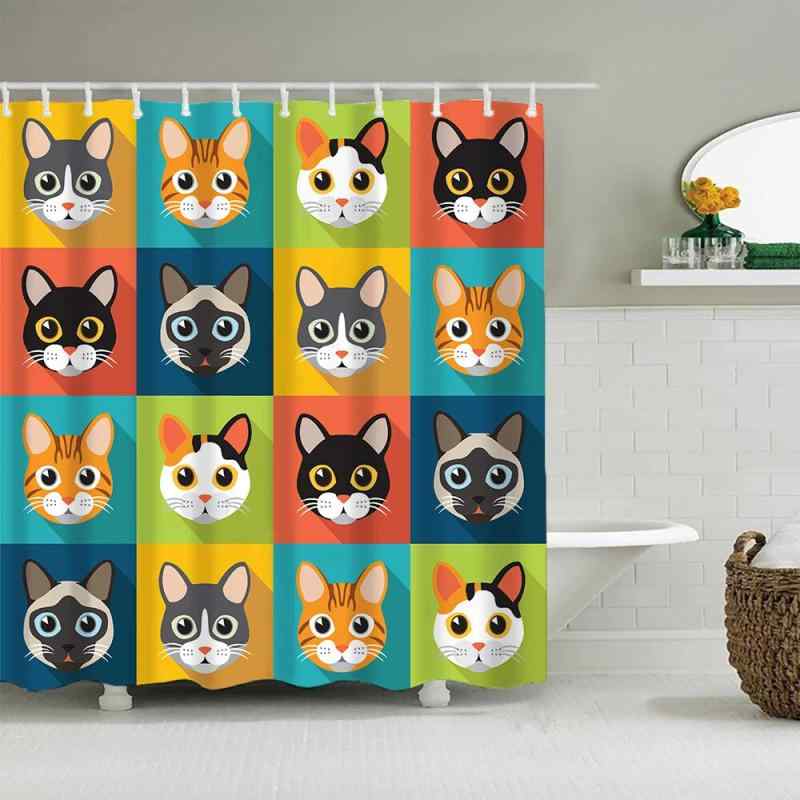 シャワーカーテン 防水 ポリエステル素材 かわいい ネコ柄 アニマル バスルーム 浴室 トイレ 間仕切り ..