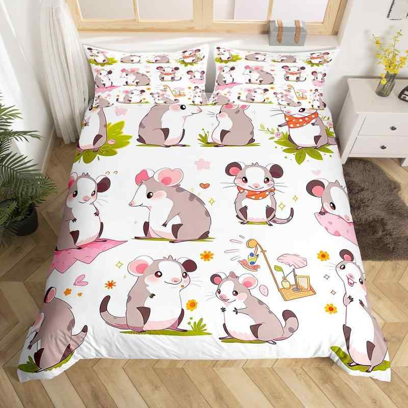 布団カバー キッズ 子供向け かわいい ねずみ アニマル柄 デジタルプリント 寝具3点セット ポリエステル素材 洗濯機OK オールシーズン快適 子供部屋 寝室インテリア