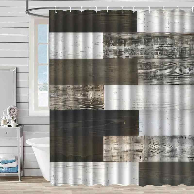シャワーカーテン 防カビ 防水 突っ張り棒 穴あけ不要 賃貸OK 浴室 間仕切り ドアカーテン 木目調 プリント ポリエステル製 目隠し 洗面所 脱衣所 おしゃれ