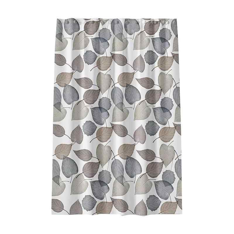 シャワーカーテン 防水 防カビ ポリエステル製 デジタルプリント ブラウン リーフ柄 浴室 バスルーム 間仕切り 目隠し フック付き おしゃれ