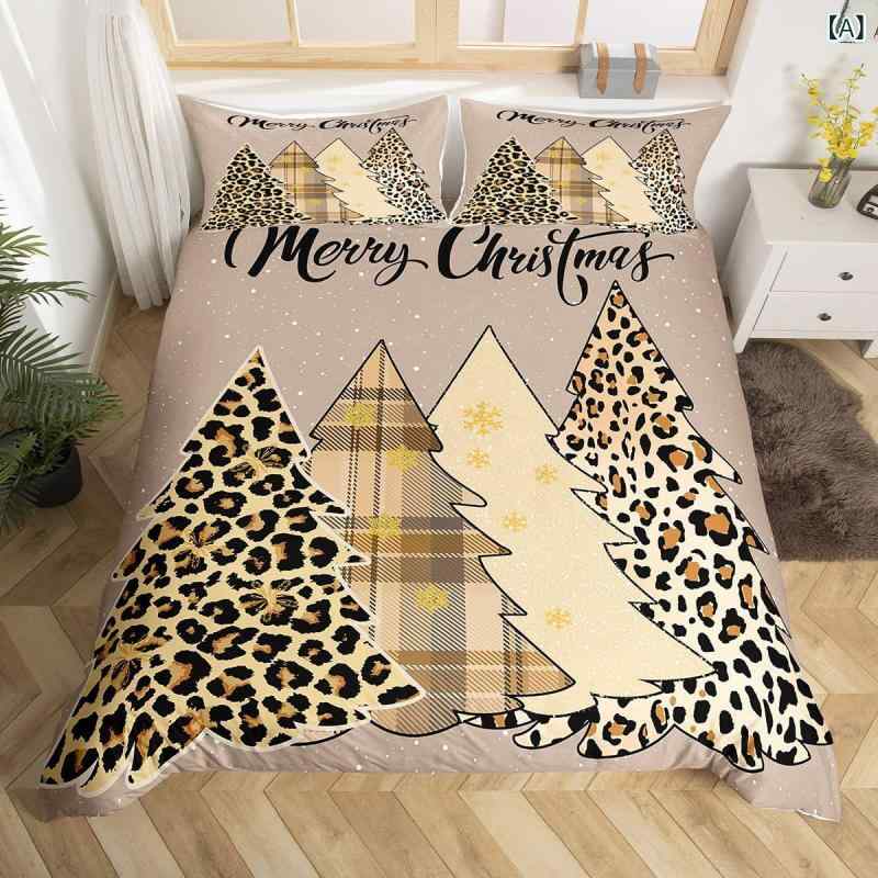 布団カバー 大人 子供兼用 クリスマスツリー柄 ヒョウ柄 雪の結晶柄 ロマンチック 寝具3点セット ポリエステル素材 デジタルプリント モダンシンプル レッド