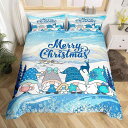 布団カバーセット 子供 大人兼用 かわいい 小人 雪の結晶柄 クリスマス柄 キャラクタープリント ポリエステル素材 デジタルプリント レッド 3点セット オールシーズン|詳細画像