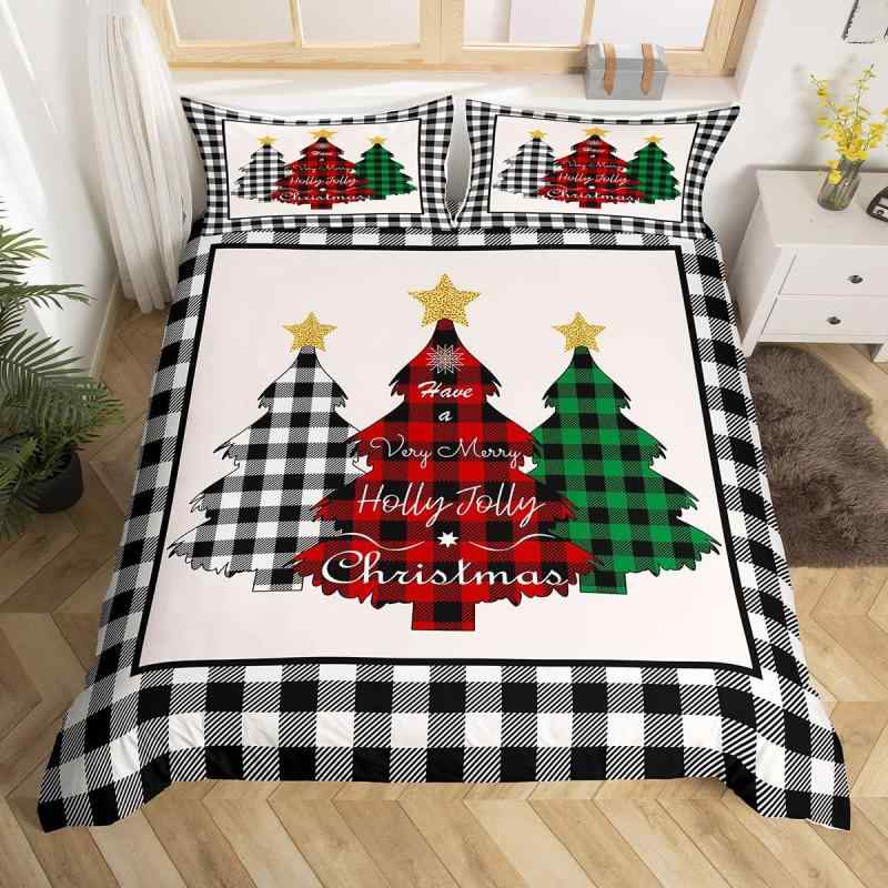 布団カバーセット キッズ 子供部屋 クリスマスツリー 幾何学柄 キャラクター デジタルプリント レッド おしゃれ ポリエステル モダン シンプル 三点セット 新年 模様替え