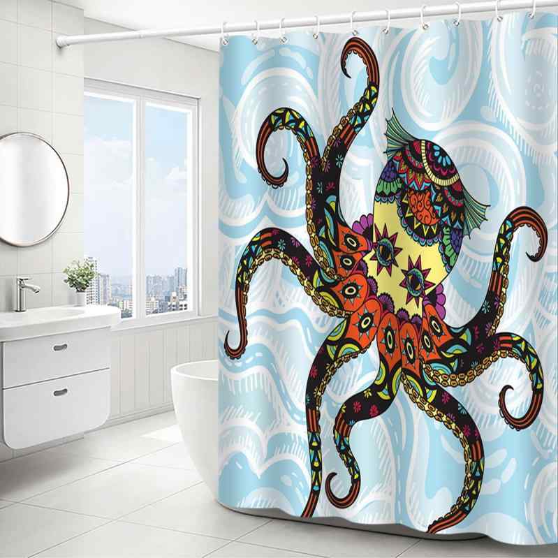 シャワーカーテン 防水 穴あけ不要 突っ張り棒対応 ポリエステル製 シンプルなデザイン デジタルプリント柄 浴室 バスルーム 洗面所用 豊富なサイズ展開