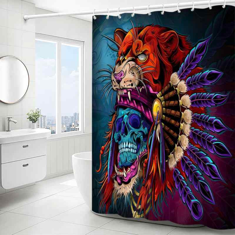 シャワーカーテン 防水 防カビ 厚手 スカル柄 シンプル アメリカン モダン おしゃれ ポリエステル製 バスルーム ホテル 浴室 脱衣所 穴あけ不要 取り付け簡単 複数サイズ対応