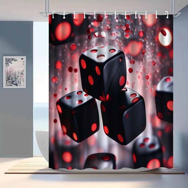 シャワーカーテン 防水 防カビ 厚手 シンプル ダイス柄 バスルーム ホテル トイレ 間仕切り ユニットバス 目隠し ポリエステル製 穴あけ不要