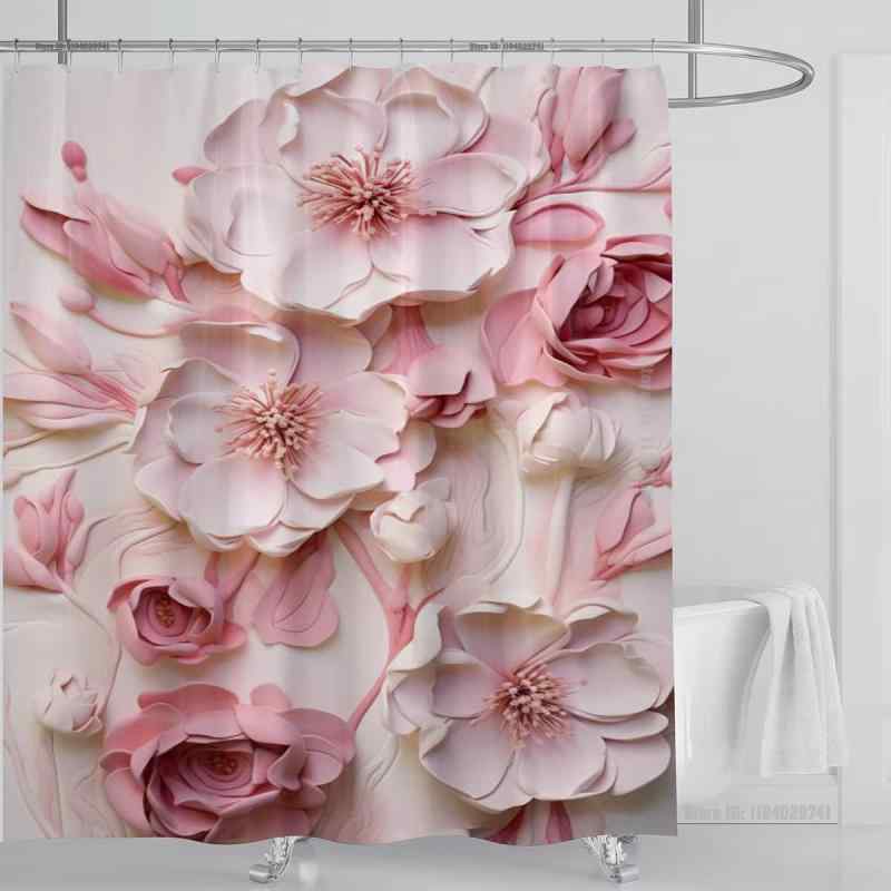 シャワーカーテン 3Dプリント デジタル印刷 中国風 高級感 ジルコニア柄 防水 ポリエステル製 バスルー..