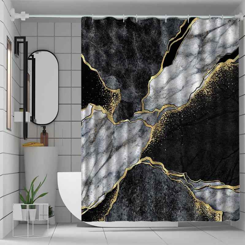 シャワーカーテン 大理石柄 高級感 デジタルプリント 防水 防カビ ポリエステル製 浴室 間仕切り 目隠し 穴あけ不要 多サイズ展開